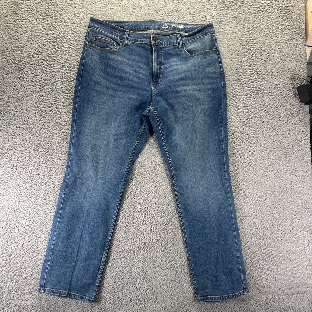 George Jeans Mens 38x30 Blue Cotton Denim Straight Leg Faded Workwear Stretch